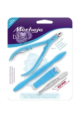 Kit Alicate Cutícula Merheje Basic+Espátula+Cortador Azul