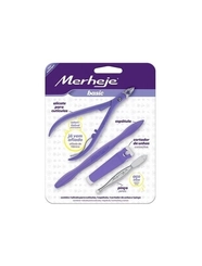 Kit Alicate Cutícula Merheje Basic+Espátula Cortador+Pinça L