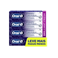 Kit Creme Dental 3D White Com Flúor 4 Unidades 70g - ORAL-B