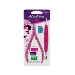 Alicate De Cutícula + Espátula Teens Cor Pink Merheje