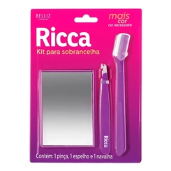 Kit Para Sobrancelha Ricca Pinça+Espelho+Navalha
