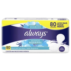 Protetor Diário Always Sem Perfume Respirável com 80 Unidade