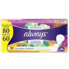 Protetor Diário Always Sensitive sem Perfume 80 unidades