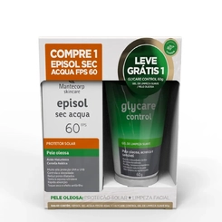 Kit Episol 1 Protetor Solar Sec Aqua FPS60 40ml + Gel de Limpeza Suave Glycare Control 60g