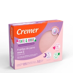 Fralda Cremer Luxo Pano Pint/Bord Rosa 5Unidades