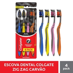 Kit Escova Dental Colgate Zig Zag Carvao C/4Unidades
